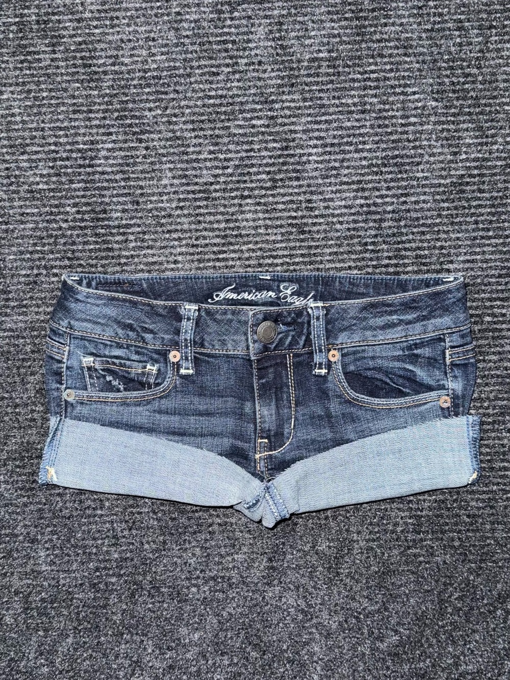 VTG Y2K American Eagle Ultra Low Rise Micro Mini Jean Shorts 2 Grunge Preppy